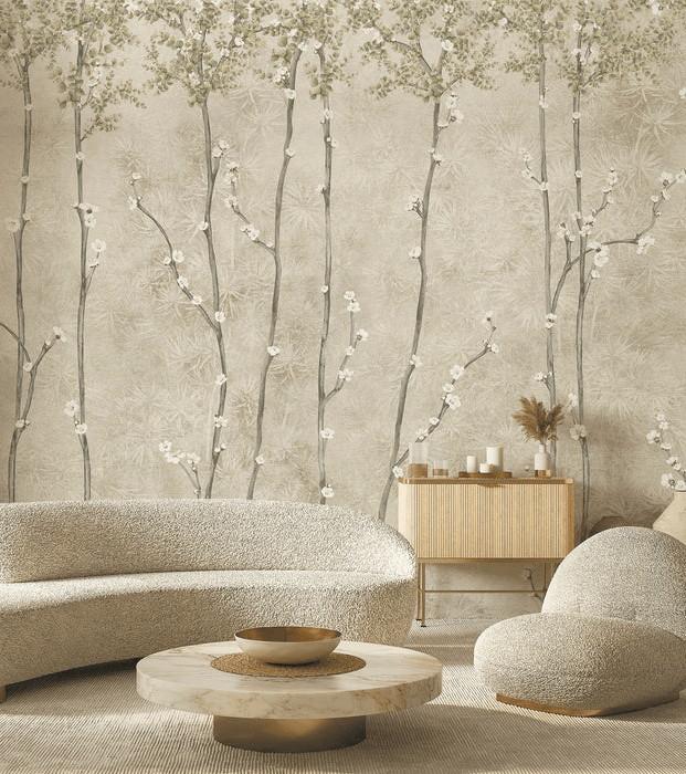 Papier peint panoramique branches japandi, XXL, tendance
