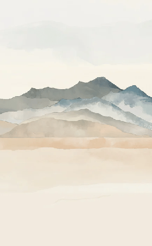 Papier peint panoramique montagne aquarelle pastel – Décor mural paysage apaisant - Muralconcept