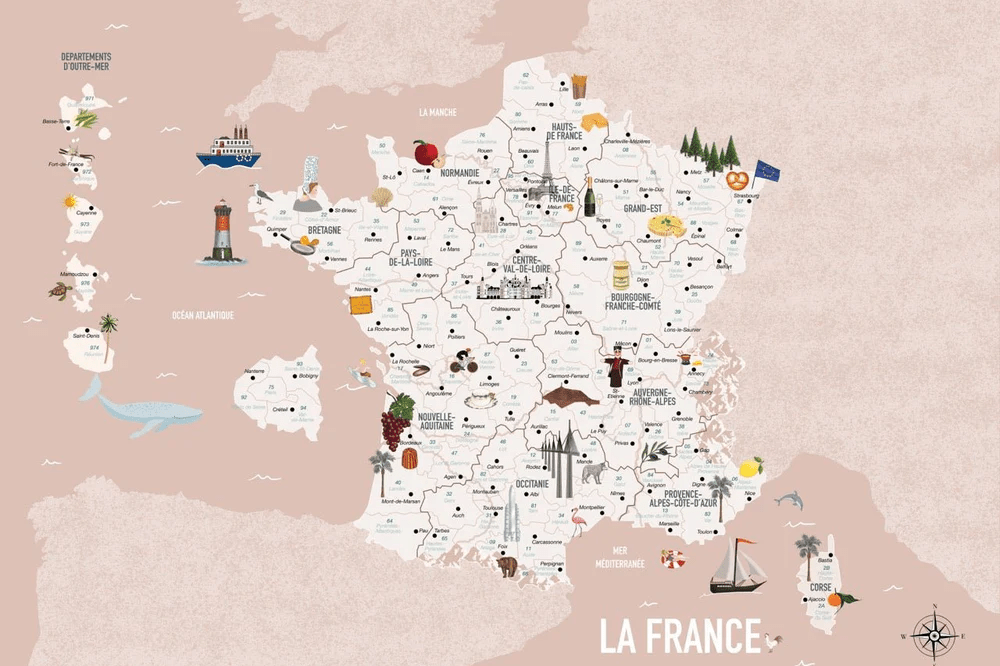 Kindertapete Karte Frankreich rosé