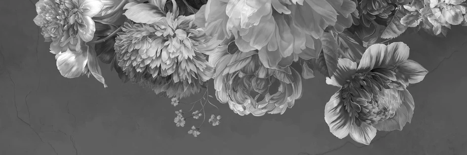 Tapete Bistro Pfingstrose schwarz-weiß