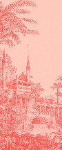 Papier peint jungle temple monochrome rouge - Muralconcept