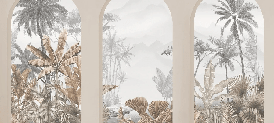 Papier peint arches tropicales sépia - Muralconcept