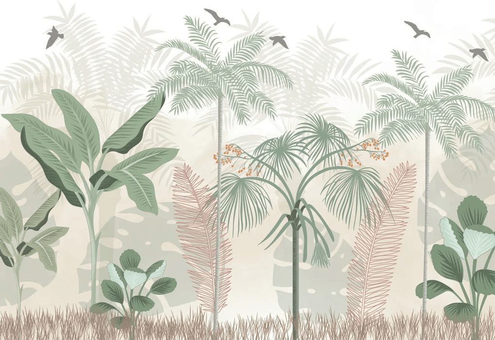 Papier peint panoramique jungle pastel - Muralconcept