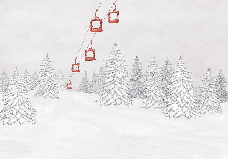 Papier peint montagne télécabine rouge - Muralconcept