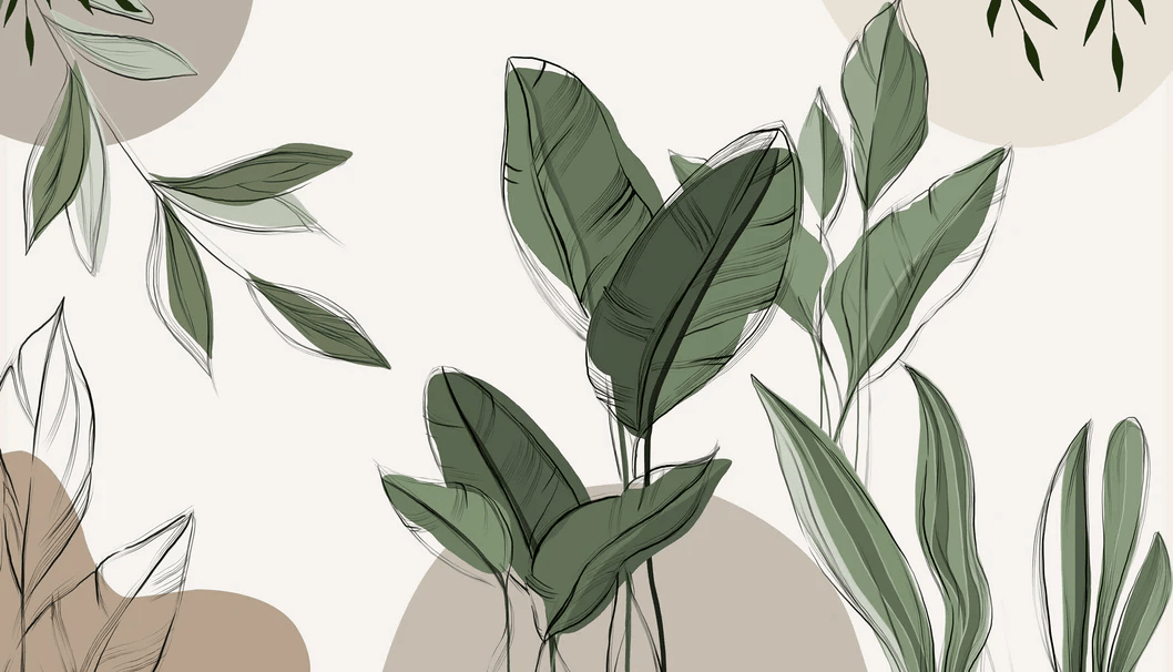 Papier peint panoramique végétal graphique taupe - Muralconcept