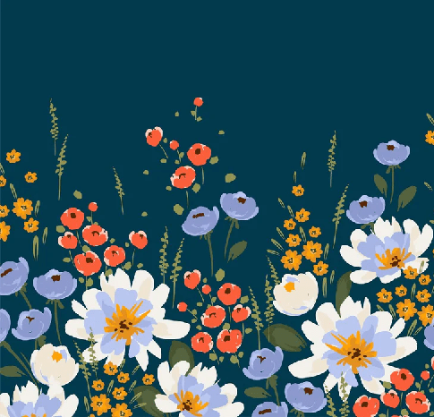 Papier peint panoramique bleu velours floral - Muralconcept
