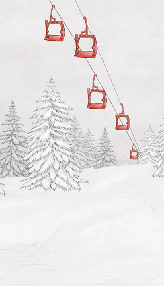 Papier peint montagne télécabine rouge - Muralconcept