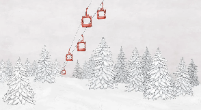 Papier peint montagne télécabine rouge - Muralconcept