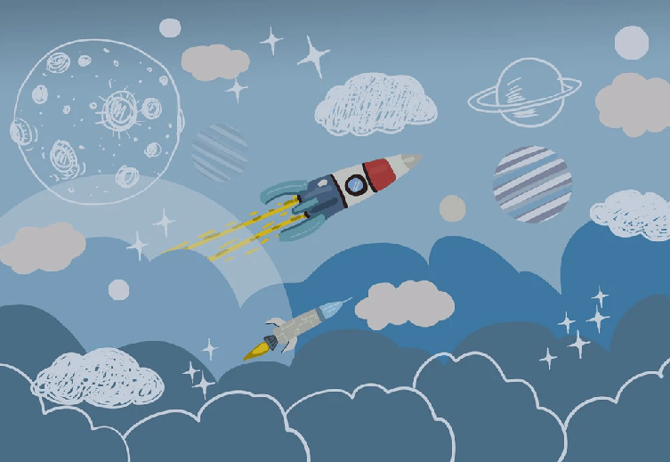 Papier peint enfant fusée espace spatiale - Muralconcept