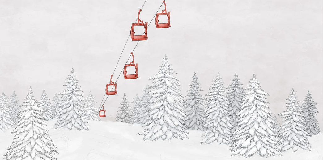 Papier peint montagne télécabine rouge, XXL, tendance