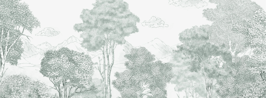 Panorama-Tapete Wälder und Berge grün - Muralconcept