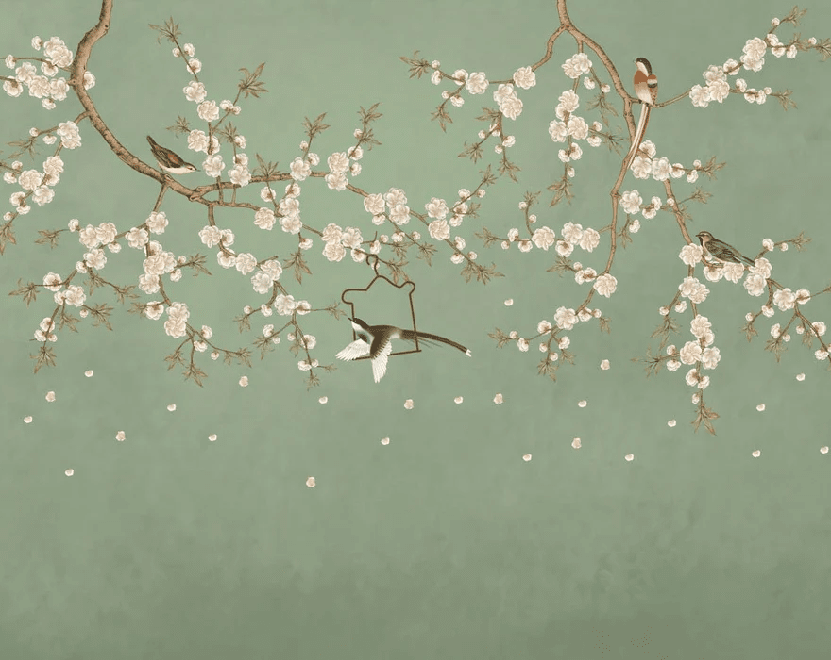 Papier peint sakura zen vert - Muralconcept