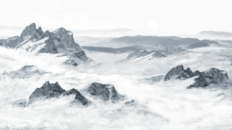 Papier peint panoramique montagne bleu, XXL, tendance