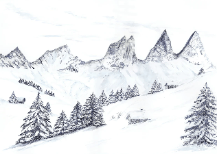 Papier peint aquarelle d’un rêve Alpin - Muralconcept