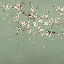 Papier peint sakura zen vert - Muralconcept