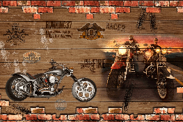 Papier peint Brique & Moto Rétro - Muralconcept
