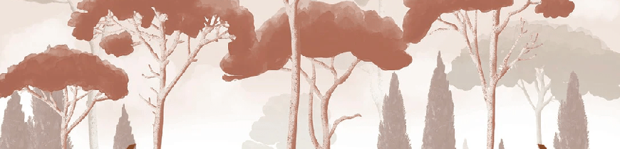 Papier peint cyprès pins et herbes de la pampa terracotta, XXL, tendance