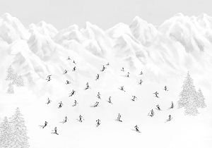 Papier peint montagne skieurs colorés - Muralconcept
