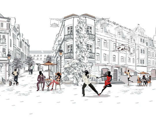 Papier peint restaurant balade parisienne, XXL, tendance