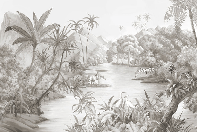 Papier peint panoramique jungle pittoresque, XXL, tendance