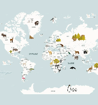 Papier peint Carte du monde en Francais enfant bleu glacier - Muralconcept