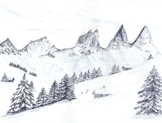 Papier peint aquarelle d’un rêve Alpin - Muralconcept