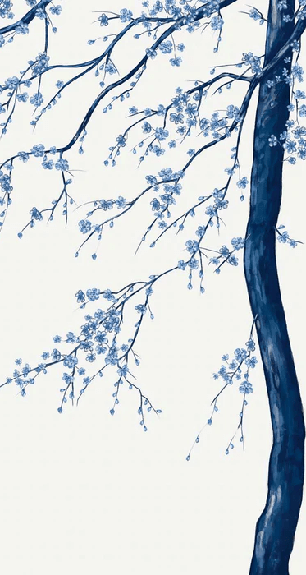 Papier peint panoramique fleur Sakura blanc - Muralconcept