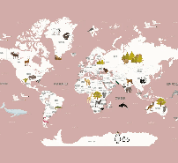 Papier peint Carte du monde en Francais enfant vieux rose - Muralconcept