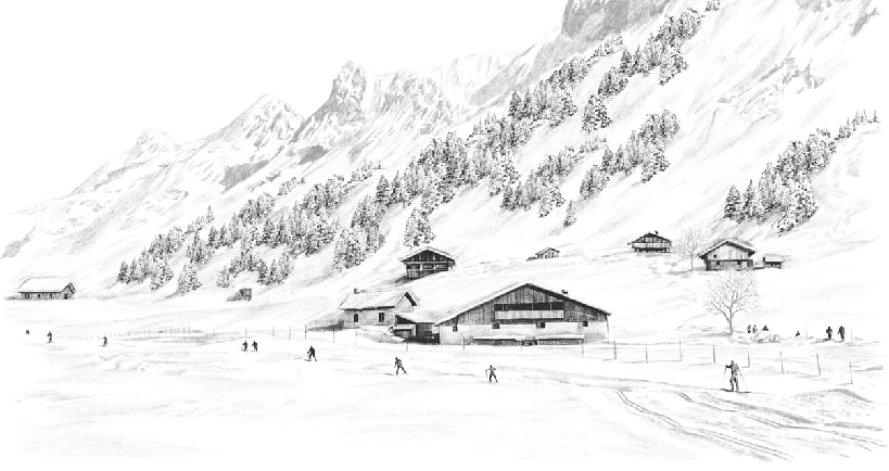 Papier peint Clusaz ski fond montagne Confins, XXL, tendance