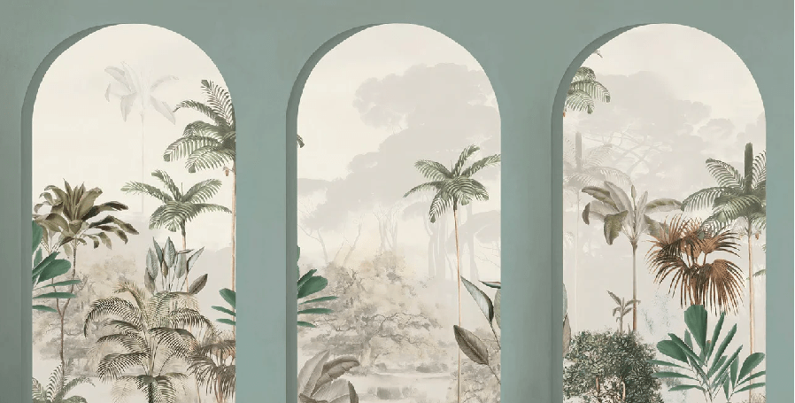 Papier peint arches luxuriantes vert - Muralconcept