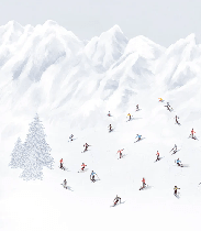Papier peint montagne skieurs colorés - Muralconcept