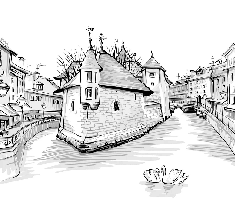 Papier peint Venise des Alpes noir et blanc - Muralconcept