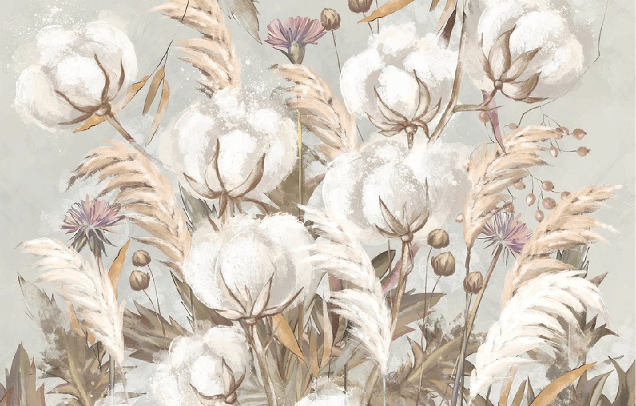 Papier peint panoramique fleur coton - Muralconcept