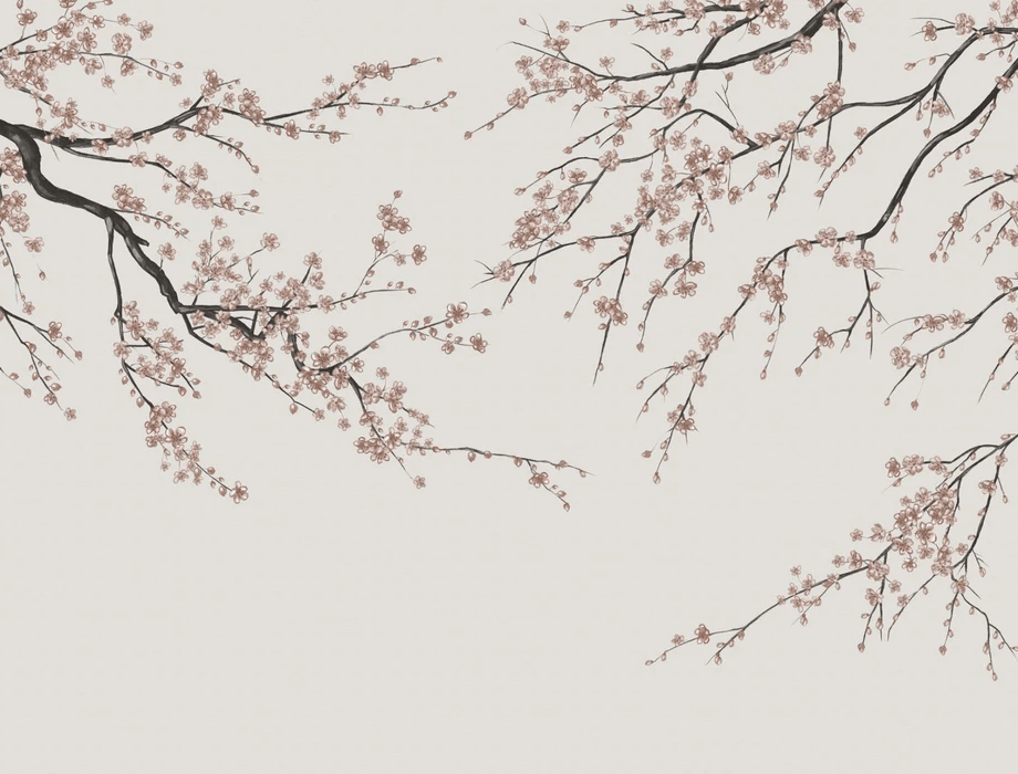 Papier peint panoramique Sakura beige, XXL, tendance