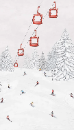 Tapete Gondelbahn Skifahrer bunt