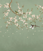 Papier peint sakura zen vert - Muralconcept