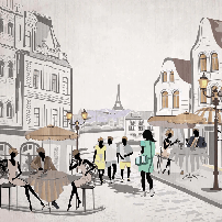 Papier peint français Paris café en terrasse - Muralconcept