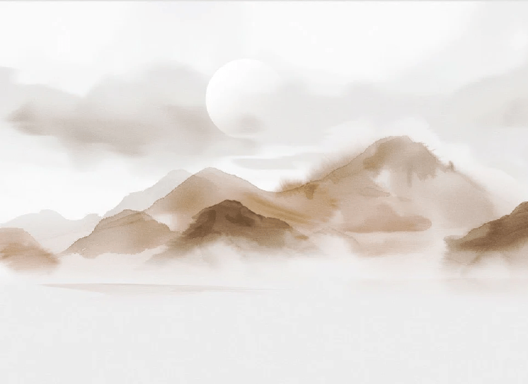 Papier peint montagnes voilées – Lueur sépia - Muralconcept