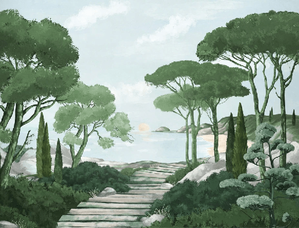 Papier peint balade dans les calanques vert, XXL, tendance