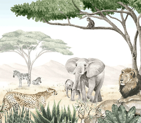 Papier peint enfant savane en peinture - Muralconcept