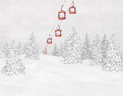 Papier peint montagne télécabine rouge - Muralconcept