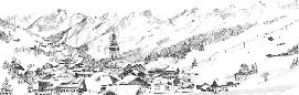 Papier peint panoramique La Clusaz en peinture - Noir et blanc - Muralconcept
