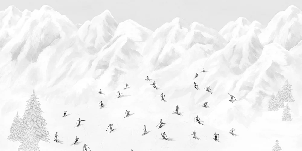 Papier peint montagne skieurs colorés, XXL, tendance