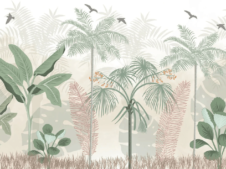 Papier peint panoramique jungle pastel, XXL, tendance