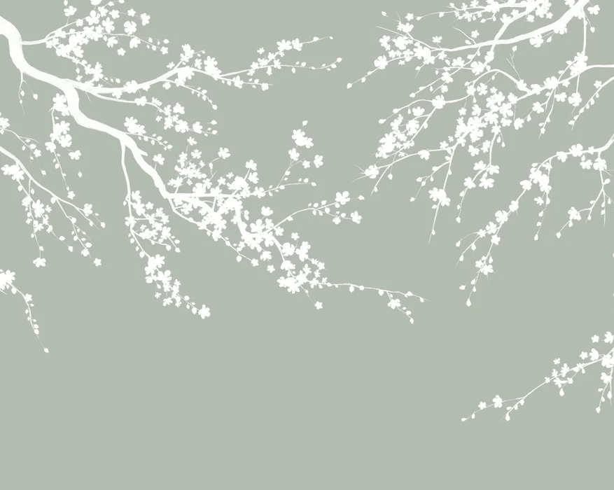 Papier peint panoramique Sakura vert sauge - Muralconcept