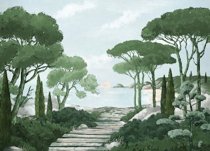 Papier peint balade dans les calanques vert - Muralconcept