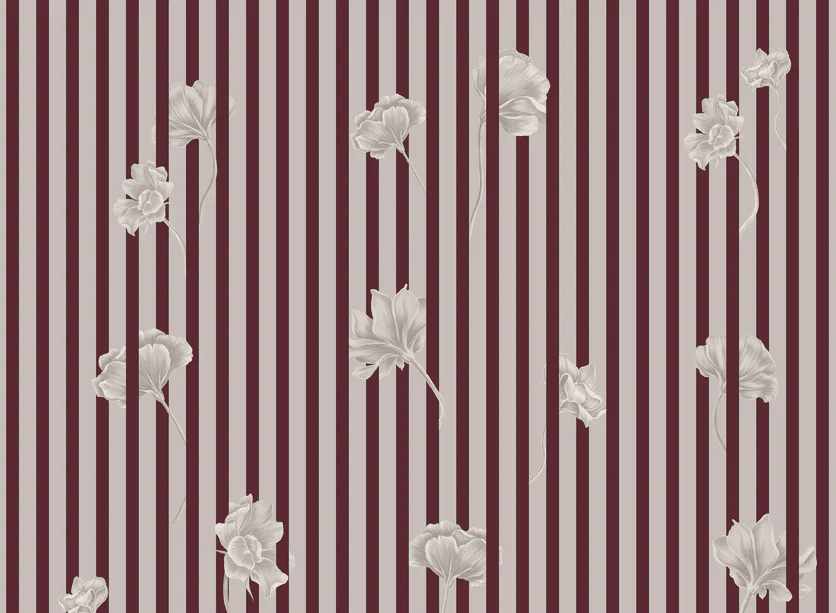 Papier peint rayure floral - Muralconcept