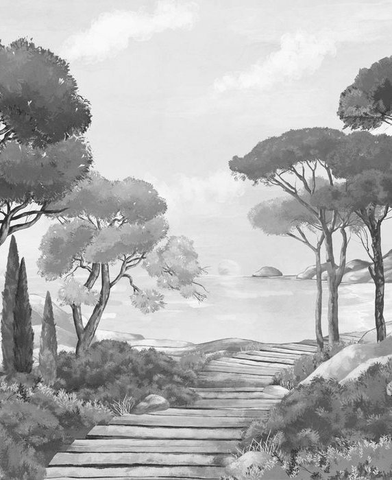 Papier peint balade dans les calanques noir et blanc - Muralconcept