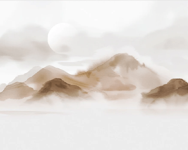 Papier peint montagnes voilées – Lueur sépia - Muralconcept