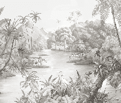 Papier peint restaurant jungle pittoresque - Muralconcept